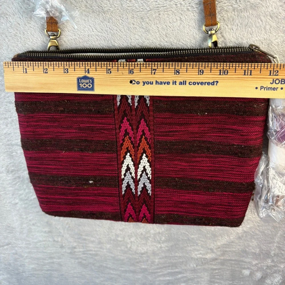 Mercado Global‎ Women's Crossbody Bag Ruby Red Woven Striped Cotton NWT